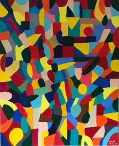 SUPERB NEW INDRE VILKE ORIGINAL "Race" beautiful abstract modern art PAINTING - Picture 1 of 2