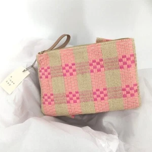 New Day Womens Handbag Large Zip Close Lined Woven Straw Pink - Picture 1 of 5