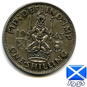 A SCOTTISH 1943 GEORGE VI SHILLING (.500) 82 Years Old! (Re: 1943_19/20) - Picture 1 of 2