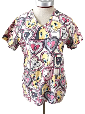 Baby Tweety Bird Scrubs size XS short sleeve V neck 2 pockets Looney Tunes small - Image 1 of 4