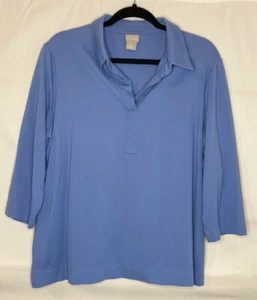 Chicos Popover Collared Shirt Size 3 Jersey Knit Stretch Blue - Picture 1 of 3