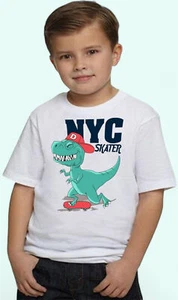 Roar into Birthday Fun with Dinosaur Skater Squad Shirts for Boys - NYC Dino Shi - Picture 1 of 4