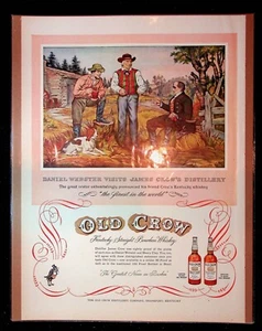 1950s Old Crow Kentucky Bourbon Whiskey Daniel Webster Art Vintage Print Ad - Picture 1 of 1