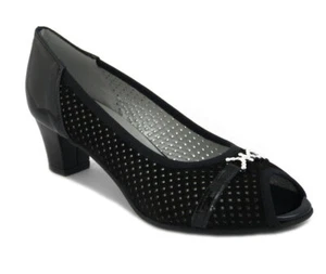 Scarpe Donna Decolte Comfort Pianta Larga Tacco Medio Basso Pelle Camoscio Nero - Foto 1 di 5