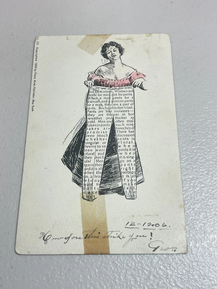 Newpaper Print Pants Plenty of Pants Puns New Bedford Flag 1905 MA Postcard 9v  - Image 1 of 2