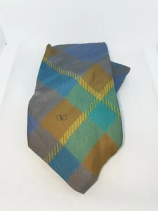 Valentino Vintage Tie Necktie Italy 100% Silk Blue Beige 5259 - Picture 1 of 4