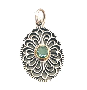 NEW PANDORA VINTAGE ALLURE SS &14K GOLD Green Spinel Pendant 390348SSG - Picture 1 of 5