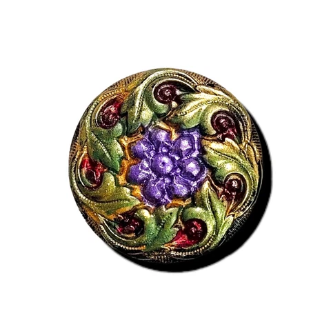 Black Glass Button Grapes Leaves Textured Coloful Luster 4 Way Box Shank Cover