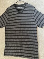 Foot Locker Men's Black Gray Striped Athletic Fit V-Neck Shirt Size Large