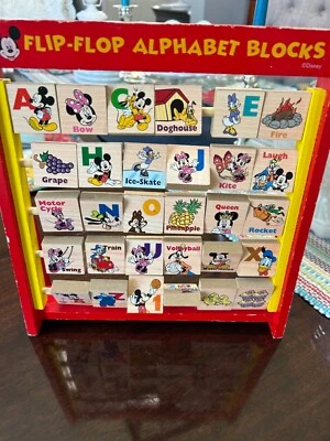 Vintage Disney Mickey Mouse Flip-Flop Alphabet Blocks Wooden Block Learning Toy - Image 1 of 4