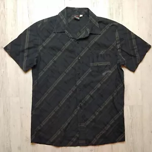 Y2K Stitch Logo Rip Curl Men's Plaid Short Sleeve Button Shirt Size L Black - Picture 1 of 10