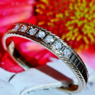 14k multi tone gold ring 0.10ct diamond wedding band sz 6.25 vintage 1.7gr #2048 - Image 1 of 4