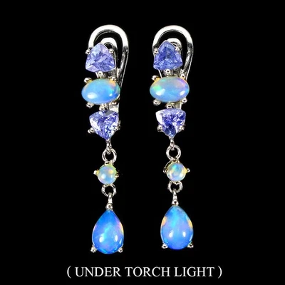 Orecchini in argento sterling 925 pera opale di fuoco 6x4 mm gemma... - Immagine 1 di 4