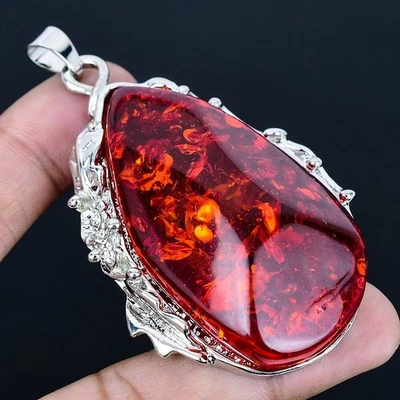 Colgante hecho a mano ámbar báltico chapado en plata 925 de 2,96" Foto 1 de 3