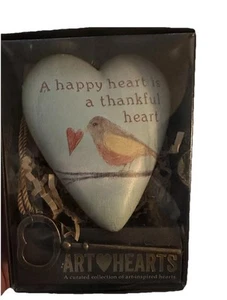 New Demdaco Art Hearts "A Happy Heart Is A Thankful Heart" Bird Heart W/Key - Picture 1 of 2