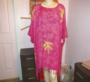 Vtg Wild Woman Batik Mumu Kimono Tunic Dress Caftan Flowy Artsy Lagenlook 3X 4X - Picture 1 of 13