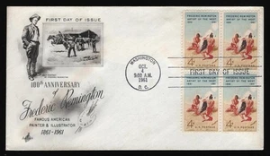#1187 4c Frederic Remington-Block of 4, Art Craft H/C FDC *ANY 5=FREE SHIPPING** - Picture 1 of 1