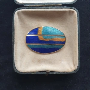 Vintage Brooch - Cloisonne Enamel - Gold Tone - Abstract Pattern - Turquoise - Picture 1 of 8