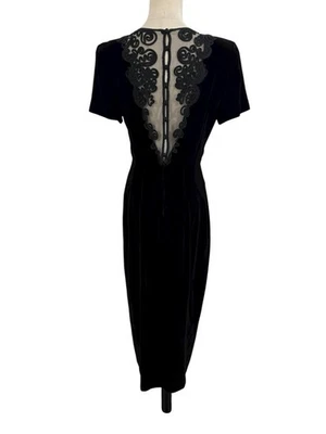 Vtg 80s 90s Maggy London Black Velvet Dress Sheer Lace Back Sz 8 Goth Holiday  - Image 1 of 4