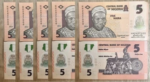 Nigeria - 5 pcs х 5 Naira 2024 XF P. 38 Polymer Lemberg-Zp - Picture 1 of 1