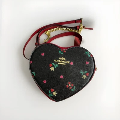 Coach Heart Crossbody Bag Red / Black Floral Heart Print/Zip/Valentines Flower - Image 1 of 4