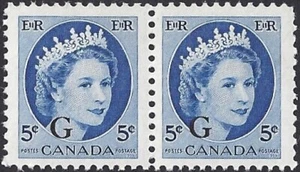 Canada #O44 Pair "QUEEN ELIZABETH II" Brand New 1953 Overprint G Issue - Bild 1 von 2