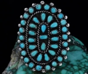 Circa 1970s Sleeping Beauty Turquoise Cluster Ring - Picture 1 of 4
