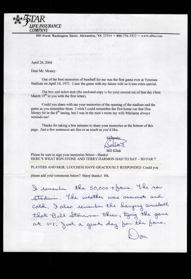 CARTA DE RESPUESTA DE FAN - DON MONEY RE: APERTURA DEL ESTADIO DE VETERANOS, CERTIFICADO BAS Foto 1 de 2