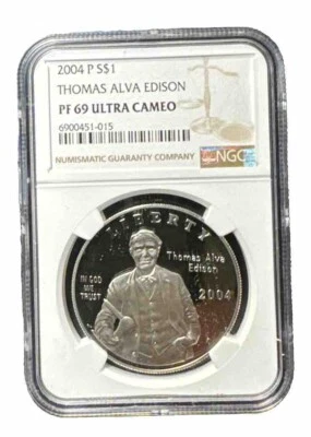 2004-P Thomas Alva Edison $1  NGC PF69 Ultra Cameo - Image 1 of 2
