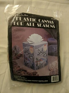1990 Needlecraft Ala Mode Sunset Seagulls Plastic Canvas Kit Tissue Box Holder - Picture 1 of 7