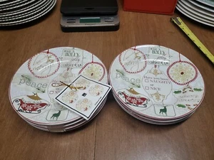 8 222 Fifth Christmas Tag Dessert Appetizer Plates  6.25" Porcelain New Bin 153 - Picture 1 of 8
