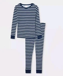 Kids' Blue & White Striped 100% Cotton Tight Fit Pajama Set - Navy Size 6 - Picture 1 of 4