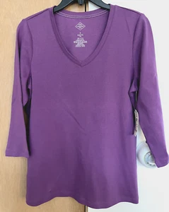 St. John's Bay V-Neck 3/4 Sleeve T-Shirt- Sunset Purple- Misses Size S (4-6) - Picture 1 of 3