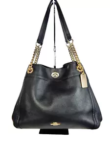 Coach Turnlock Edie Pebble Schwarz Leder Schulter Drehverschluss Tasche 36855 TOP - Bild 1 von 13