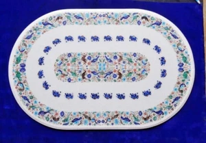48"x30" Rectangle Dining Table pietra dura Marble Inlay Peacock Art Ancient Deco - Picture 1 of 3