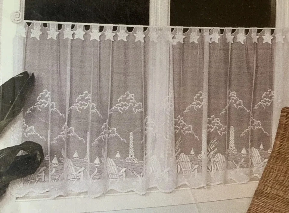 NEW Heritage Lace Coastal Beach Lighthouse Starfish Tier Curtain White NIP 30"L - Image 1 of 4