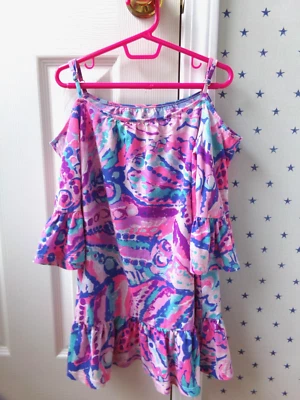 LILLY PULITZER Blue Pink Purple Dress M Medium 6-7 Girls Floral Colorful Ruffles - Image 1 of 4