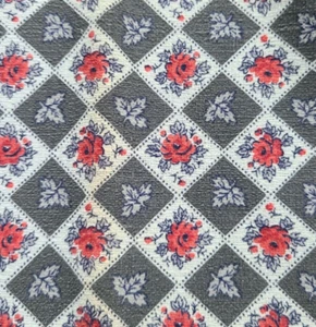 Vtg Mid Century Cotton Sewing Decorator Fabric 35"x59" Pink Red Roses Gray - Picture 1 of 10