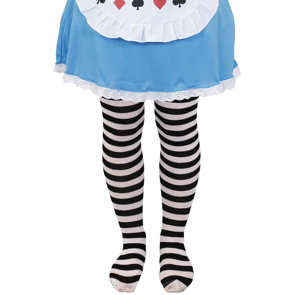 ILOVEFANCYDRESS CHILDS BLACK AND WHITE STRIPED TIGHTS GIRLS WORLD BOOK DAY ALICE FANCY DRESS