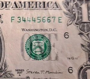 ¡MARKDOWN! Serie de lujo # $1 Bill Series 2017A~34445667~(5 dígitos grueso Ldder3-7) - Imagen 1 de 3