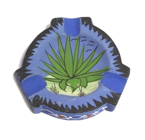 Mexiko Tlaquepaque Keramik Agave Kaktus blau Aschenbecher handbemalt unglasiert Vintage - Bild 1 von 7