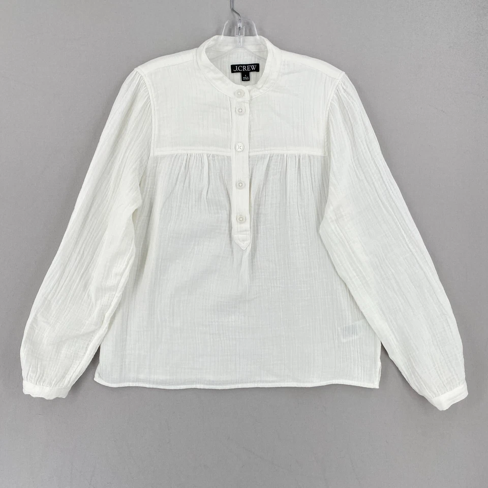 J.Crew Fresco Top In Soft Gauze For Women Size Small White Long Sleeve Boho EUC - Image 1 of 4