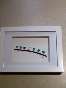 8"x 6" Sea Glass Sea Birds On Branch Art Wall Picture Amazing Gift! Hand Crafted - Picture 1 of 2