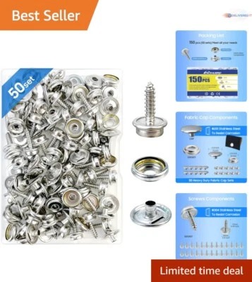 Versátil kit de 150 broches de presión de acero inoxidable de grado marino para varias telas Foto 1 de 4