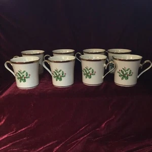 Vtg Lenox Christmas China Holiday Dimension 8- 3.5" Mugs Holly & Berries - MINT - Picture 1 of 3
