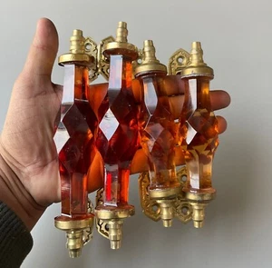 Antique Style Crystal/Cut Orange Glass Brass Door Handle 4 Pc Collectible - 120 - Picture 1 of 13