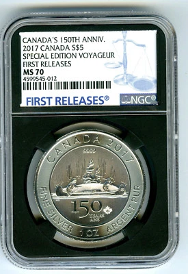2017 $5 CANADA 1OZ SILVER 150TH SPECIAL EDITION VOYAGEUR NGC MS70 FIRST RELEASES - Image 1 of 2