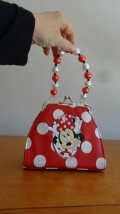 Minnie Mouse Polka Dot Red Whit 6 x 7 Purse Big Beads Handle Big Bow Very Clean - Picture 1 of 11