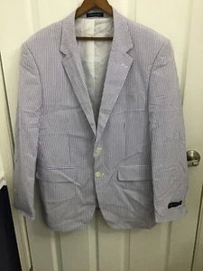 Alan Flusser Men's Blue & White Stripe Seersucker Blazer Sports Coat 40R NEW - Picture 1 of 6