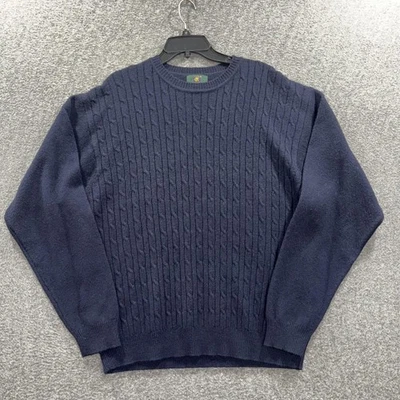 Club Room Sweater Mens Large Navy Blue Lambswool Cable Knit Crewneck Woolmark - Image 1 of 4